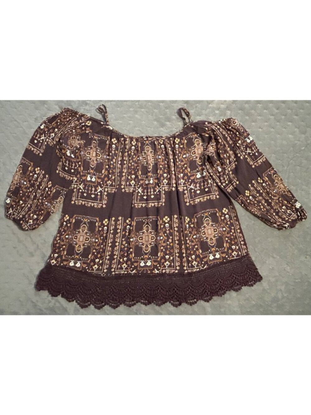 Knox Rose Women's XXL Plum Boho Peasant Top w/ Lace Hem & Adjustable Straps - Picture 2 of 7